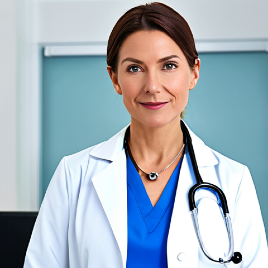 **
"A professional female doctor in a modern, bright clinic, wearing a clean white coat, stethoscope around her neck, fully clothed, appropriate attire, safe for work, perfect anatomy, natural proportions, family-friendly, professional medical setting, well-lit, high resolution."
**