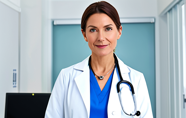 **

"A professional female doctor in a modern, bright clinic, wearing a clean white coat, stethoscope around her neck, fully clothed, appropriate attire, safe for work, perfect anatomy, natural proportions, family-friendly, professional medical setting, well-lit, high resolution."

**