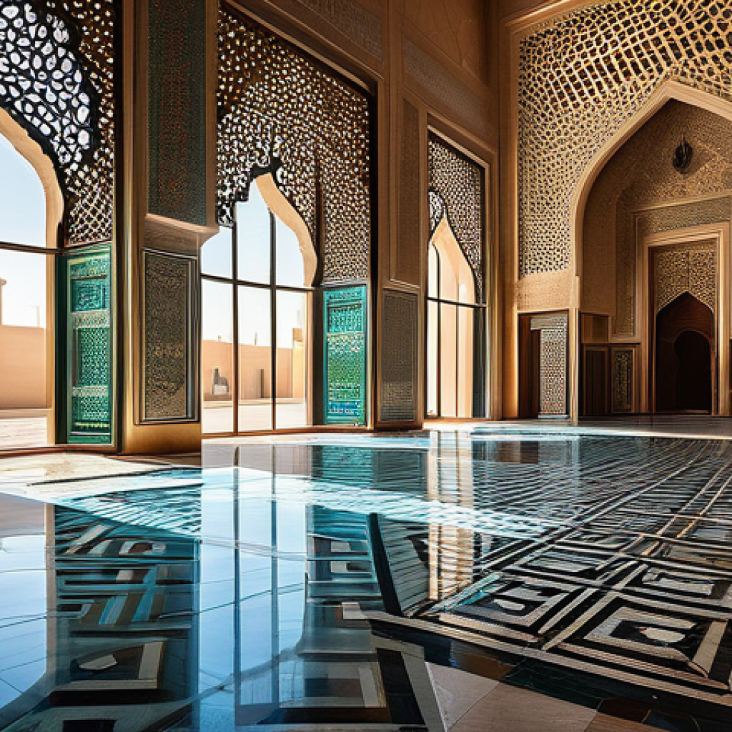 아랍어권에서의 예술과 디자인 - **Grand Arabian Architectural Interior with Geometric Patterns**
A breathtaking, grand interior ...