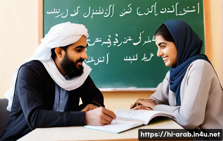 아랍어 발음 규칙 - A detailed educational scene showing a Hindi-speaking adult learner practicing Arabic pronunciation ...